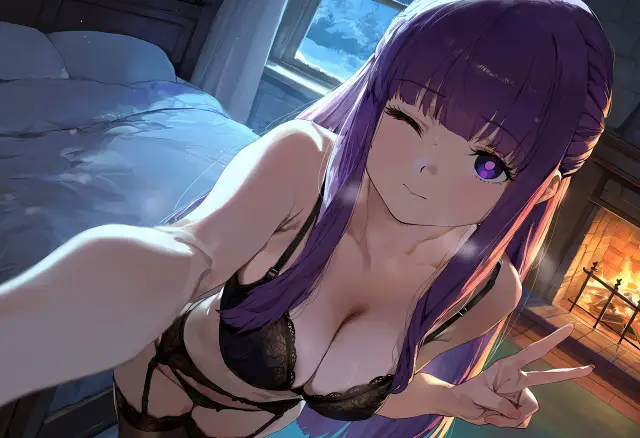 Fern — Sousou no Frieren, planche 8. garter belt, lingerie, sole female, stockings, bald, dark skin