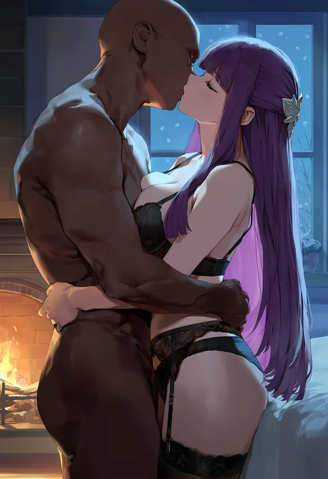 Fern — Sousou no Frieren, planche 43. garter belt, lingerie, sole female, stockings, bald, dark skin