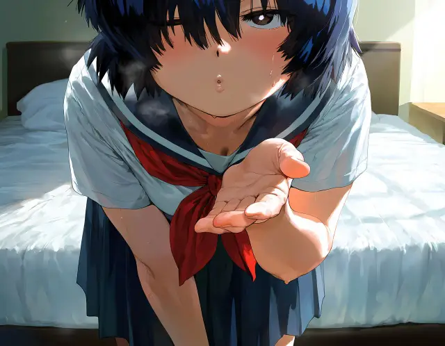 Mikoto Urabe — Nazo no Kanojo X, planche 7. eye-covering bang, bbm, dark skin, dilf
