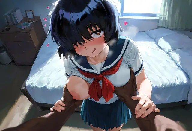 Mikoto Urabe — Nazo no Kanojo X, planche 19. eye-covering bang, bbm, dark skin, dilf