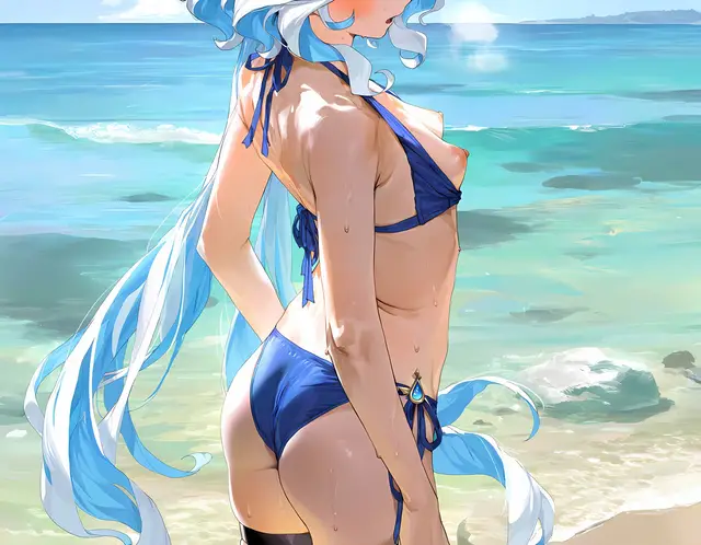 Focalors — Genshin Impact, planche 3. bikini, nakadashi, sole female, swimsuit, beach, bald