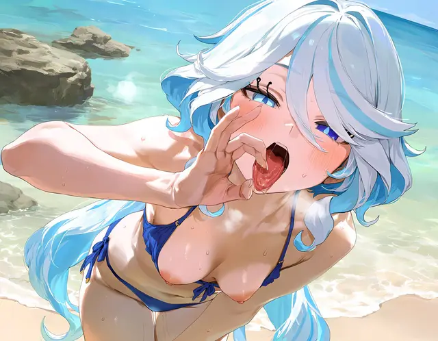 Focalors — Genshin Impact, planche 4. bikini, nakadashi, sole female, swimsuit, beach, bald