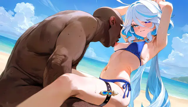 Focalors — Genshin Impact, planche 41. bikini, nakadashi, sole female, swimsuit, beach, bald