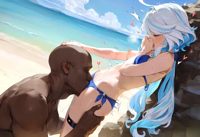 Focalors — Genshin Impact, planche 60. bikini, nakadashi, sole female, swimsuit, beach, bald