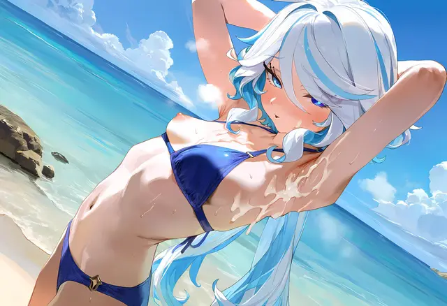 Focalors — Genshin Impact, planche 172. bikini, nakadashi, sole female, swimsuit, beach, bald