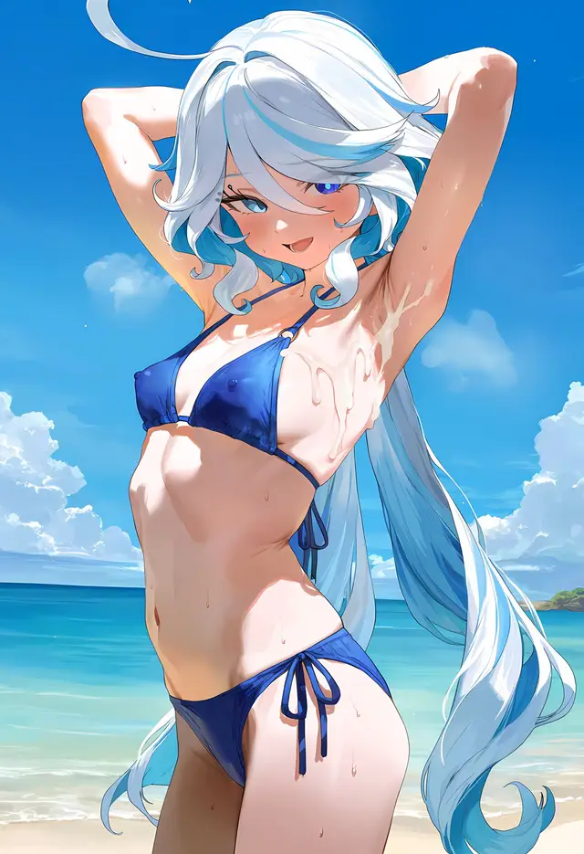Focalors — Genshin Impact, planche 174. bikini, nakadashi, sole female, swimsuit, beach, bald