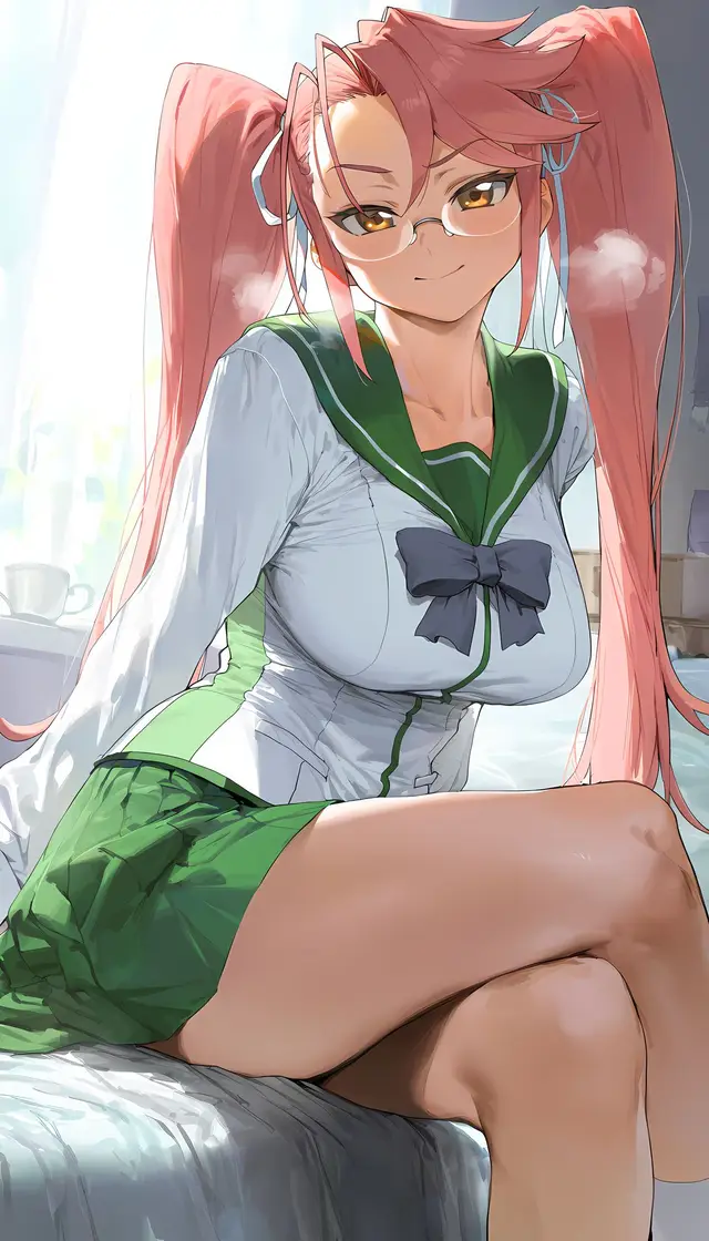Saya Takagi — Highschool of the Dead, planche 4. glasses, twintails, dark skin