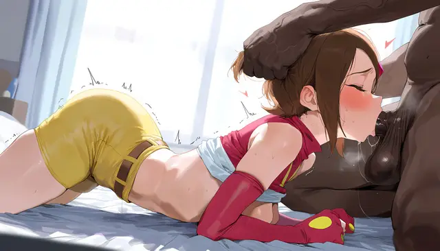 Kari Kamiya, planche 44. ahegao, blowjob, gloves, hotpants, nakadashi, sole female