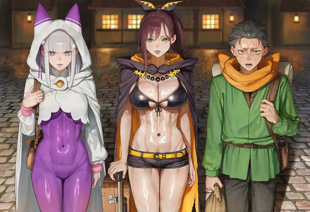 Emilia, Shaula, Subaru Natsuki — Re Zero Kara Hajimeru Isekai Seikatsu, planche 1. ahegao, big ass, big breasts, blowjob, bodysuit