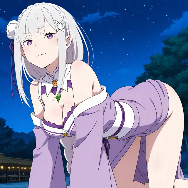 Emilia — Re Zero Kara Hajimeru Isekai Seikatsu, planche 7. ahegao, anal, big ass, big breasts, blowjob, elf