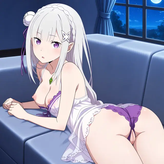 Emilia — Re Zero Kara Hajimeru Isekai Seikatsu, planche 59. ahegao, anal, big ass, big breasts, blowjob, elf