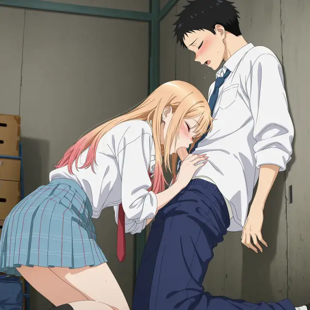 Marin Kitagawa, Wakana Gojou — Sono Bisque Doll Wa Koi O Suru, planche 19. schoolgirl uniform, sole female, classroom, schoolboy uniform, sole male