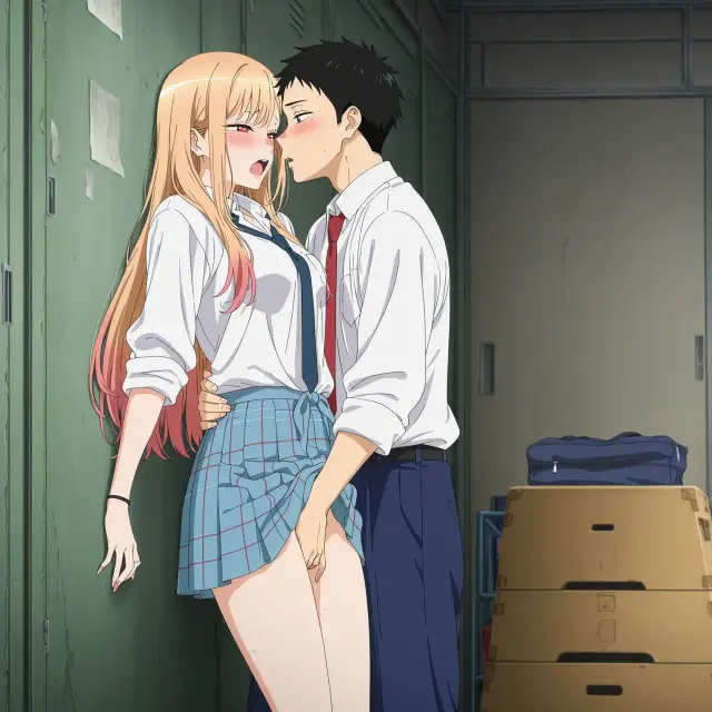 Marin Kitagawa, Wakana Gojou — Sono Bisque Doll Wa Koi O Suru, planche 46. schoolgirl uniform, sole female, classroom, schoolboy uniform, sole male