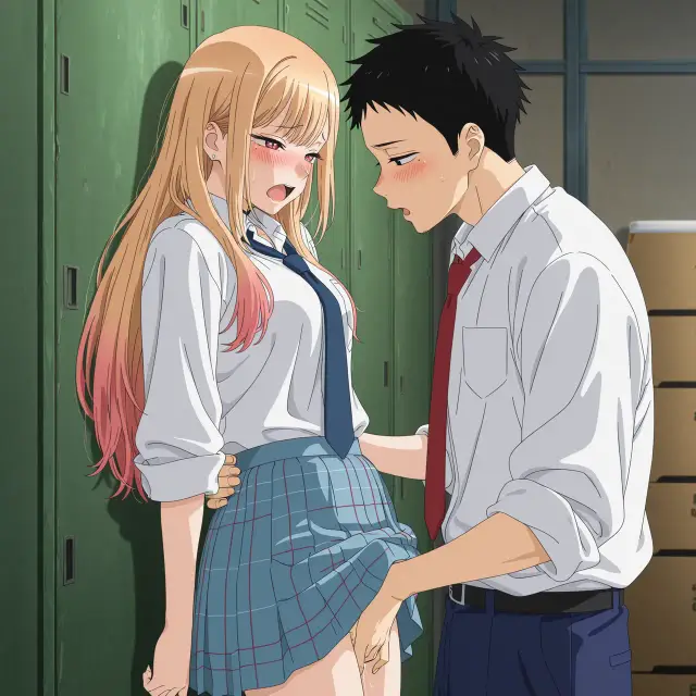 Marin Kitagawa, Wakana Gojou — Sono Bisque Doll Wa Koi O Suru, planche 47. schoolgirl uniform, sole female, classroom, schoolboy uniform, sole male