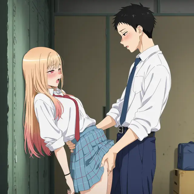 Marin Kitagawa, Wakana Gojou — Sono Bisque Doll Wa Koi O Suru, planche 50. schoolgirl uniform, sole female, classroom, schoolboy uniform, sole male