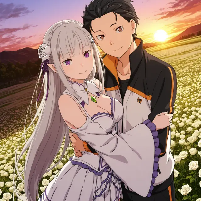 Emilia, Subaru Natsuki — Re Zero Kara Hajimeru Isekai Seikatsu, planche 1. ahegao, big ass, big breasts, blowjob, deepthroat, elf
