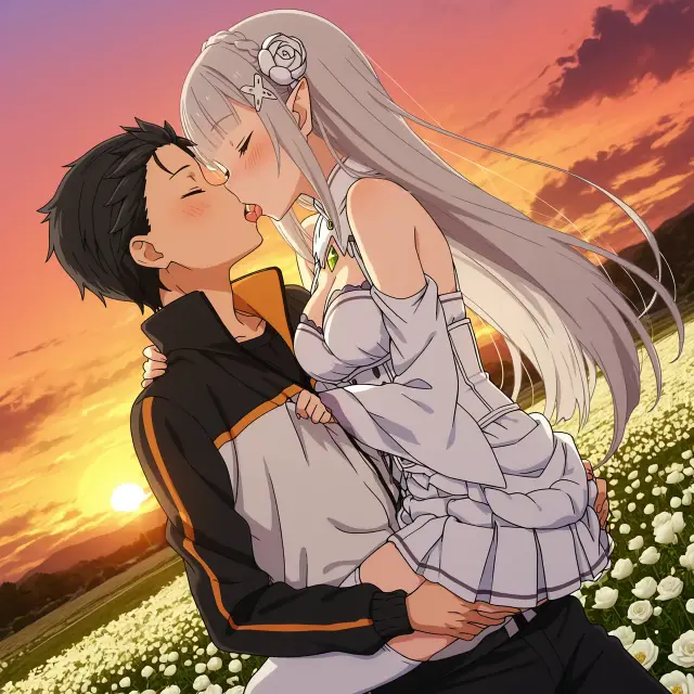Emilia, Subaru Natsuki — Re Zero Kara Hajimeru Isekai Seikatsu, planche 9. ahegao, big ass, big breasts, blowjob, deepthroat, elf