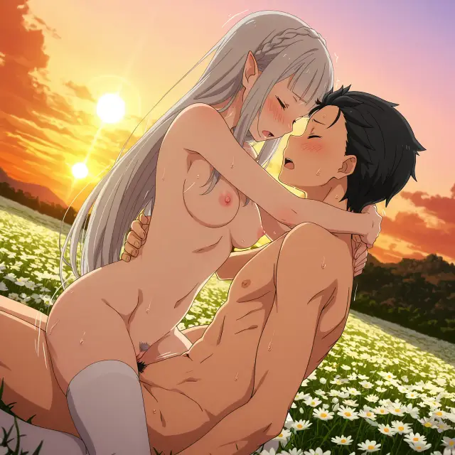 Emilia, Subaru Natsuki — Re Zero Kara Hajimeru Isekai Seikatsu, planche 114. ahegao, big ass, big breasts, blowjob, deepthroat, elf
