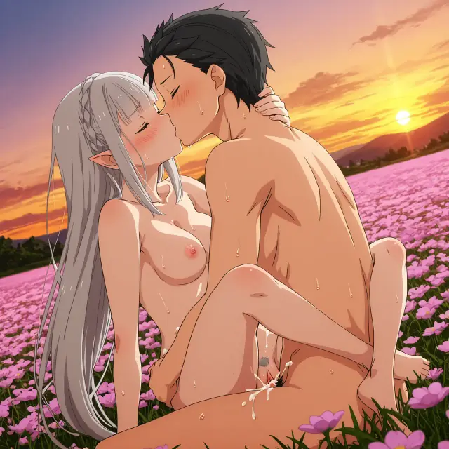 Emilia, Subaru Natsuki — Re Zero Kara Hajimeru Isekai Seikatsu, planche 145. ahegao, big ass, big breasts, blowjob, deepthroat, elf