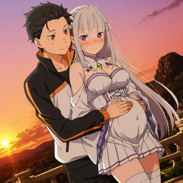 Emilia, Subaru Natsuki — Re Zero Kara Hajimeru Isekai Seikatsu, planche 158. ahegao, big ass, big breasts, blowjob, deepthroat, elf