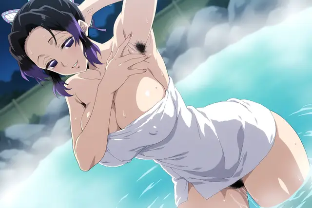 Shinobu Kochou, Tanjirou Kamado — Kimetsu no Yaiba, planche 39. hairy, hairy armpits, onsen