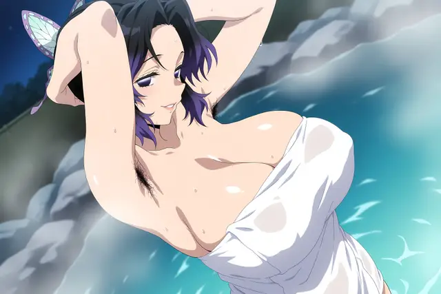 Shinobu Kochou, Tanjirou Kamado — Kimetsu no Yaiba, planche 46. hairy, hairy armpits, onsen