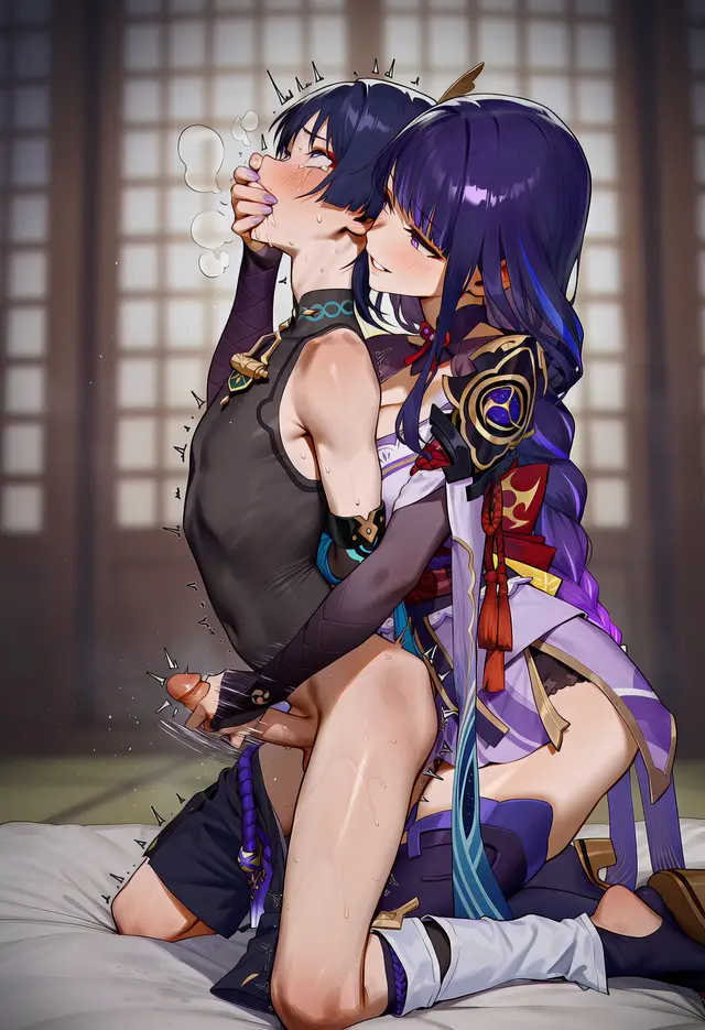 Raiden Shogun, Scaramouche — Genshin Impact, planche 6. femdom, handjob, painted nails, penis enlargement, sole dickgirl, sole female