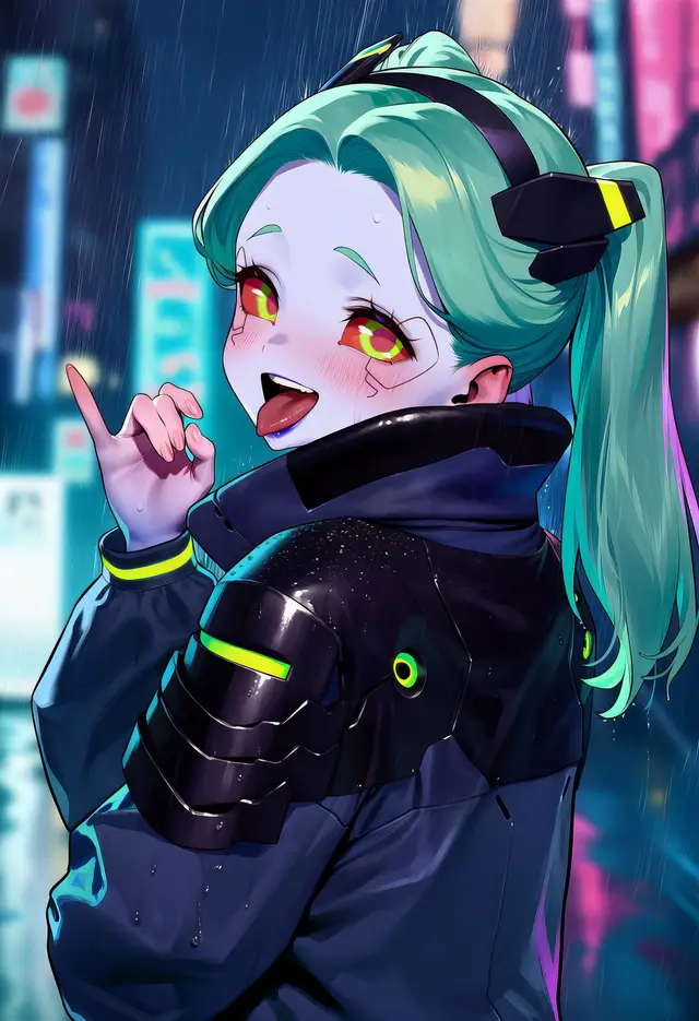 David Martinez, Rebecca — Cyberpunk, planche 8. ahegao, anal, anal intercourse, blowjob, dark sclera, nakadashi