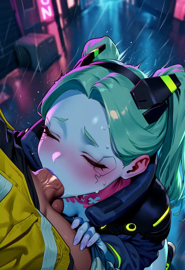 David Martinez, Rebecca — Cyberpunk, planche 19. ahegao, anal, anal intercourse, blowjob, dark sclera, nakadashi